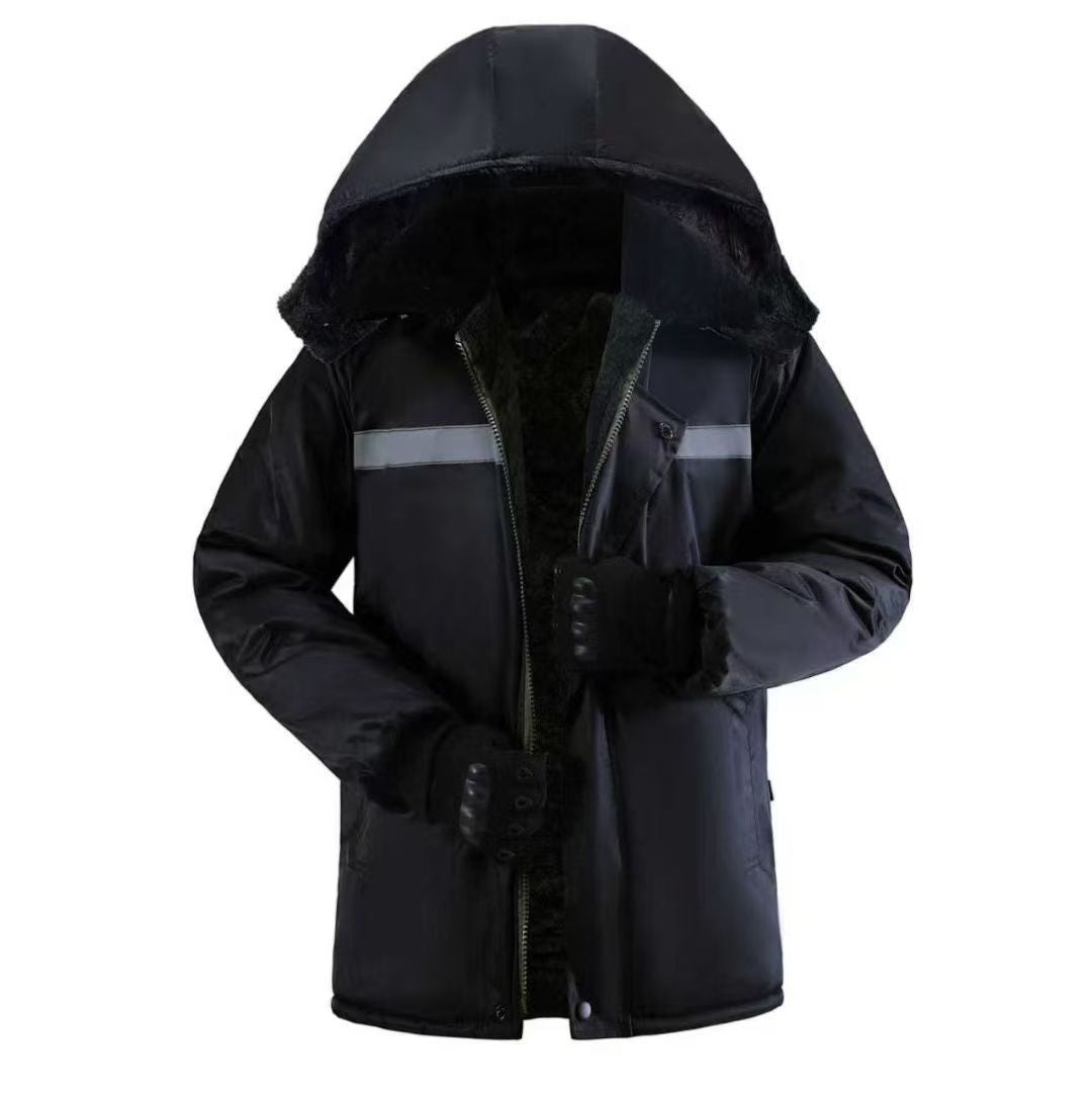 Winter Cotton-Padded Jacket for Men, Fleece-Lined and Thickened for Cold Protection, Thermal Insulation, Reflective Strips, Cotton Coat Set, Labor Protection, Cold Storage, Construction Site, Welding Cotton-Padded Jacket