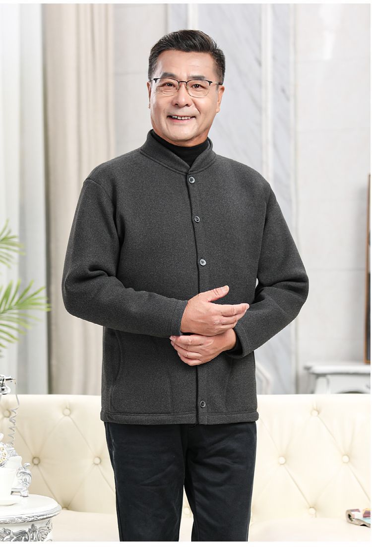 Plus Size Elderly Thermal Clothing Fleece-Lined Thickeneded Cardigan Grandpa Dad Autumn and Winter Outwear Middle-Aged and Elderly Cotton Clothing Men's Clothing