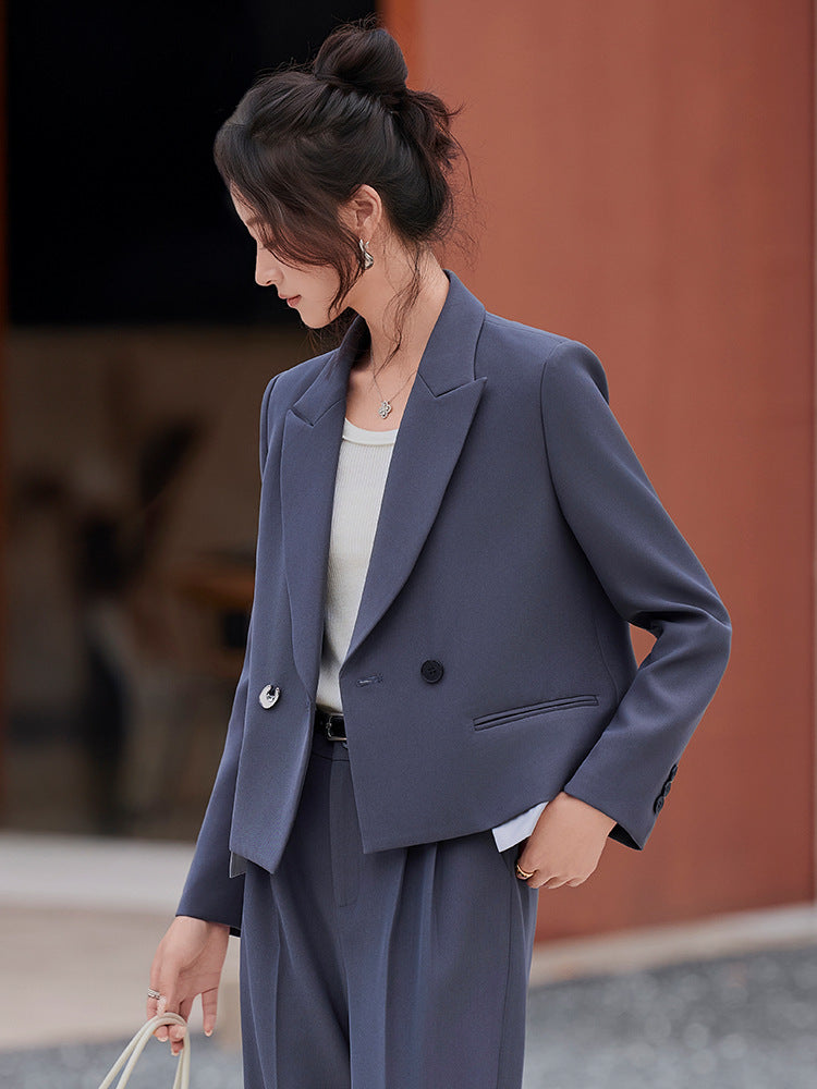 Cross-Border Gray Short Blazer for Women, New Spring and Autumn Style, Petite Professional Casual Workwear Suit