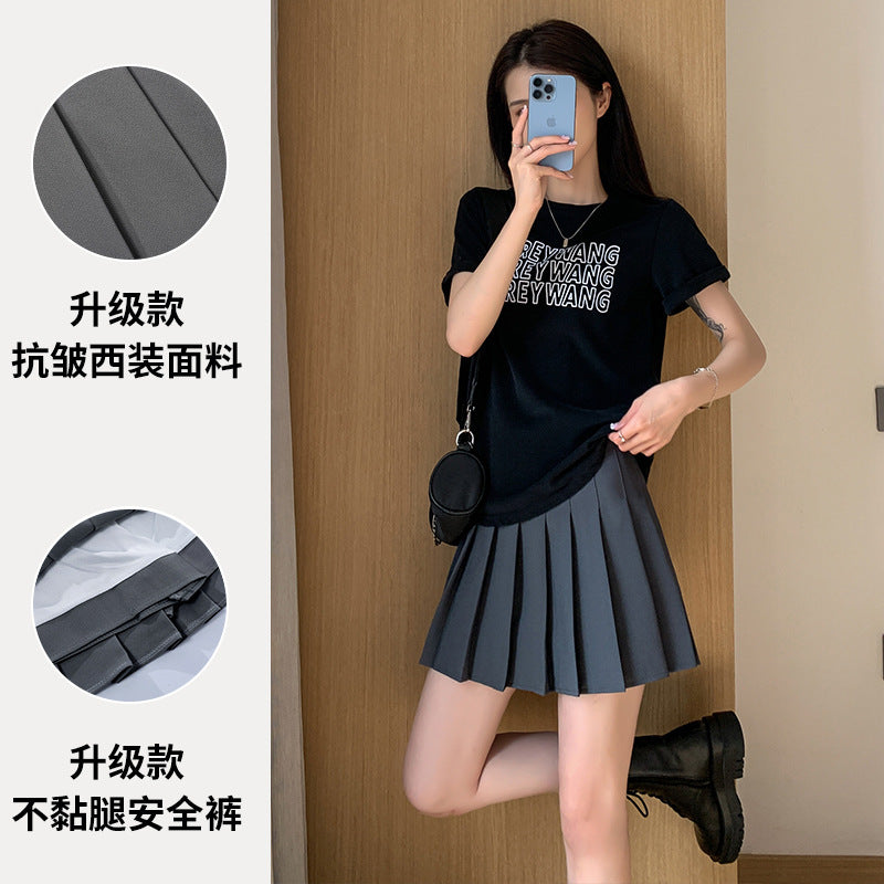 Pleated Skirt Women's Summer Jk Skirt Slimming Look New Plaid Skirt High Waist Korean Style Black A-Line Skirt Large Size Short Skirt