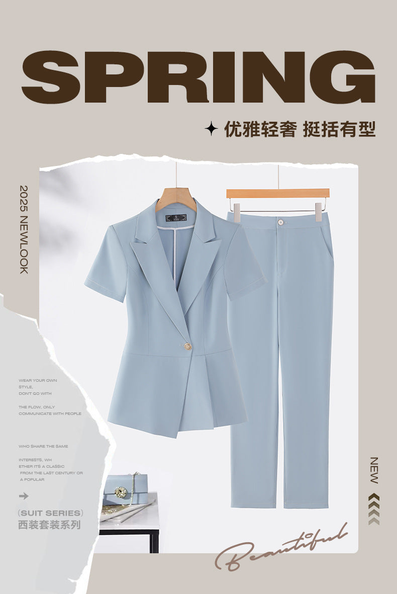 Cross-Border Professional Suit Set for Women, New Summer Manager Formal Wear, Interview High-End Short-Sleeved Thin Work Clothes for Spring