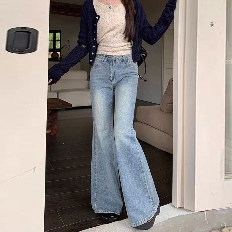 Light Blue Flared Jeans for Women, New Plus Size, Slimming Versatile High-Waisted Wide-Leg Pants with a Stylish Design