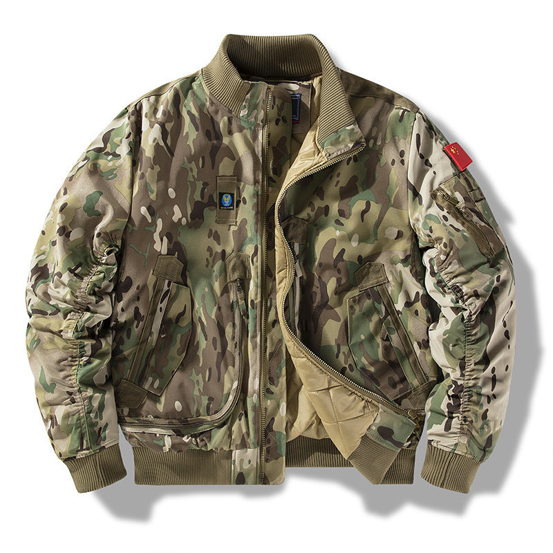 Baseball Collar fleece-lined Thickened Autumn and Winter Air Force Aviator Single Jacket Men's Baseball Suit Short Tactical Collar Jacket Men's
