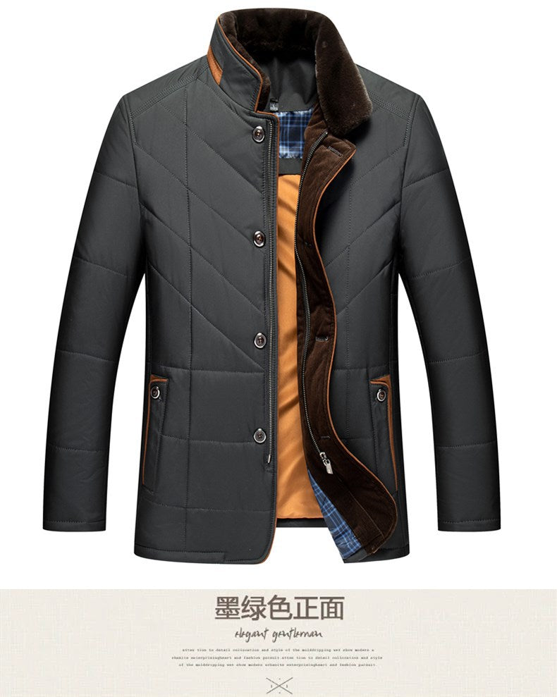Cross-border 2024 winter father's warm casual cotton-padded jacket stand collar thickened middle-aged and elderly fashion cotton-padded casual coat