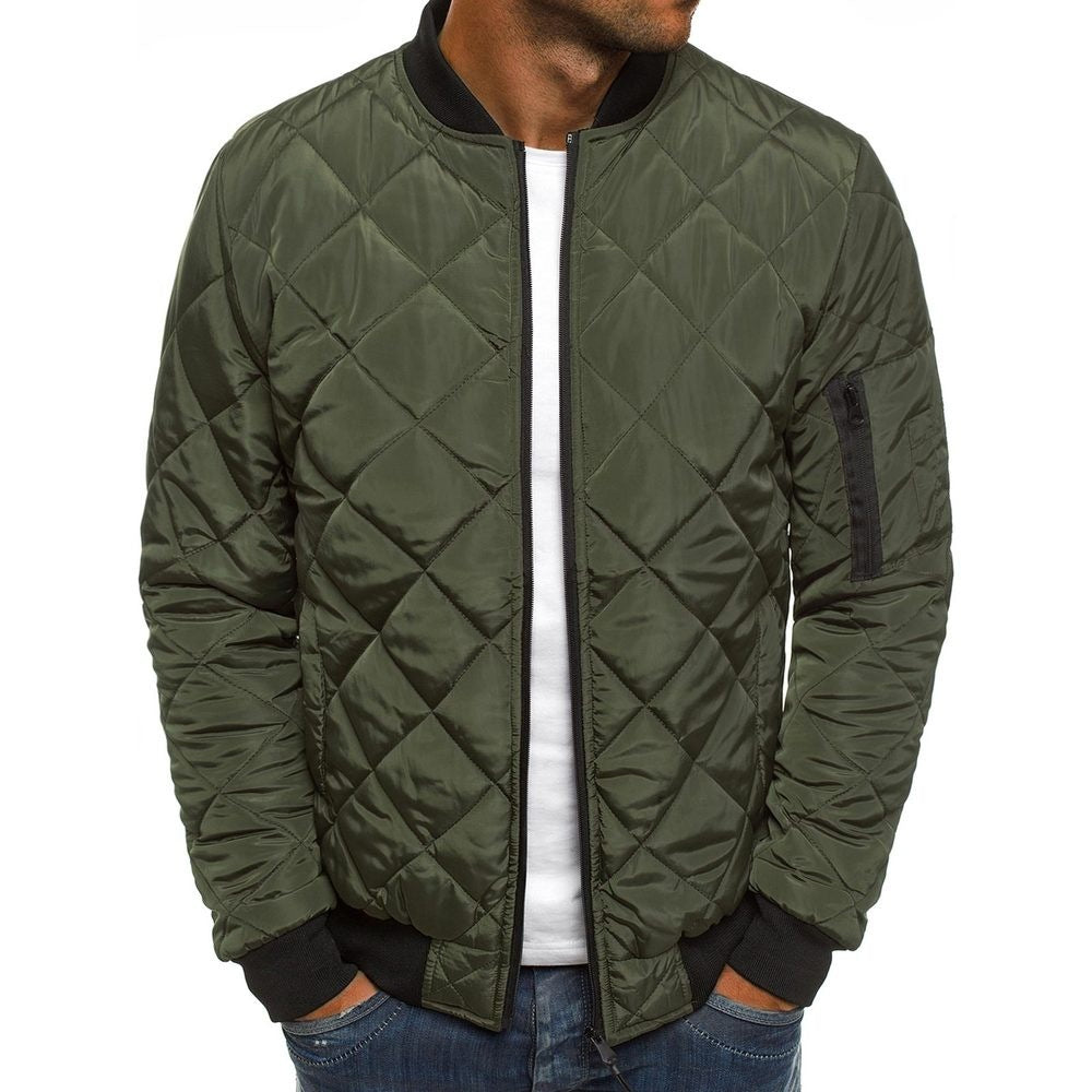 23 Winter foreign trade AliExpress new Amazon rhombus men's cotton-padded jacket stand collar short cotton-padded men's clothing
