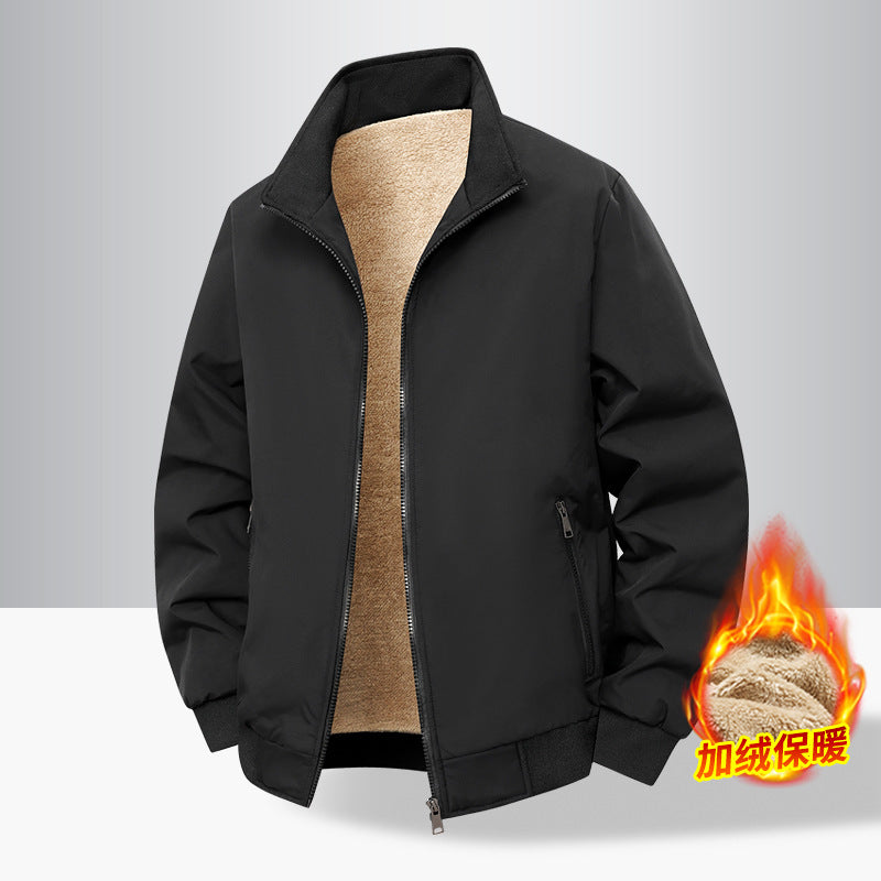 Thick Velvet Jacket 2025 Large Size Men's Outwear Autumn and Winter Middle-Aged and Elderly Stand-Up Collar Business Dad's Cotton Outwear