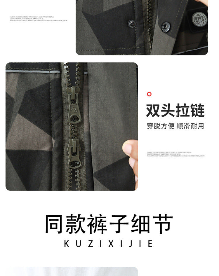 Winter Cotton-Padded Labor Protection Clothing for Men, Fleece-Lined and Thickeneded Cotton-Padded Jacket and Pants Suit, Wear-Resistant and Cold-Proof Camouflage Cotton Coat and Work Clothes