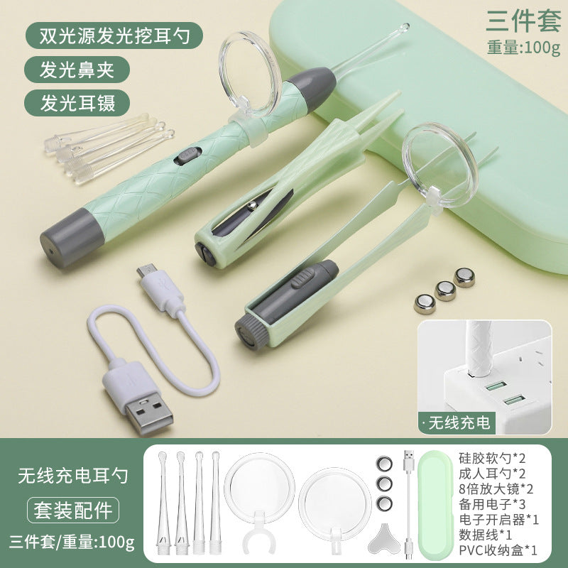 Children's luminous ear scoop suit ear scoop ear scoop baby with lamp ear tweezers booger clip rechargeable battery soft head