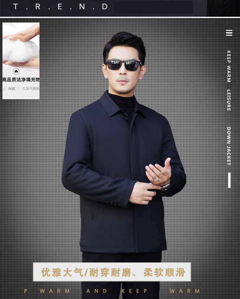 2024 New Middle-aged Men's Cotton-padded Jacket Thick Warm Cotton-padded Jacket Brand Business Lapel Down Cotton-padded Jacket for Men