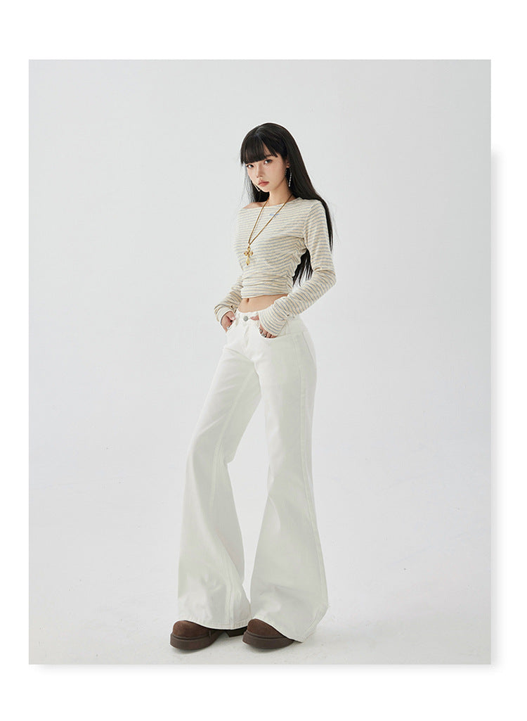Yc&2-Color American Retro Low-Waist Sexy Flared Pants for Autumn and Winter Micro-Elastic Versatile Slimming Look Jeans for Women