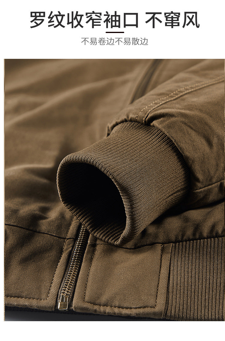 Pure Cotton Autumn and Winter Workwear Lamb Velvet Jacket Middle-Aged and Elderly Men's Jacket Flight Suit Winter Thickeneded Velvet Cotton Jacket