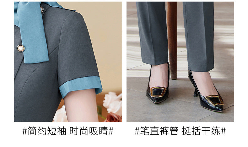 Short-Sleeved Stewardess Elegant Beauty Salon Oral Front Desk Work Clothes Professional Suit Female Hotel Reception Service Staff Uniform