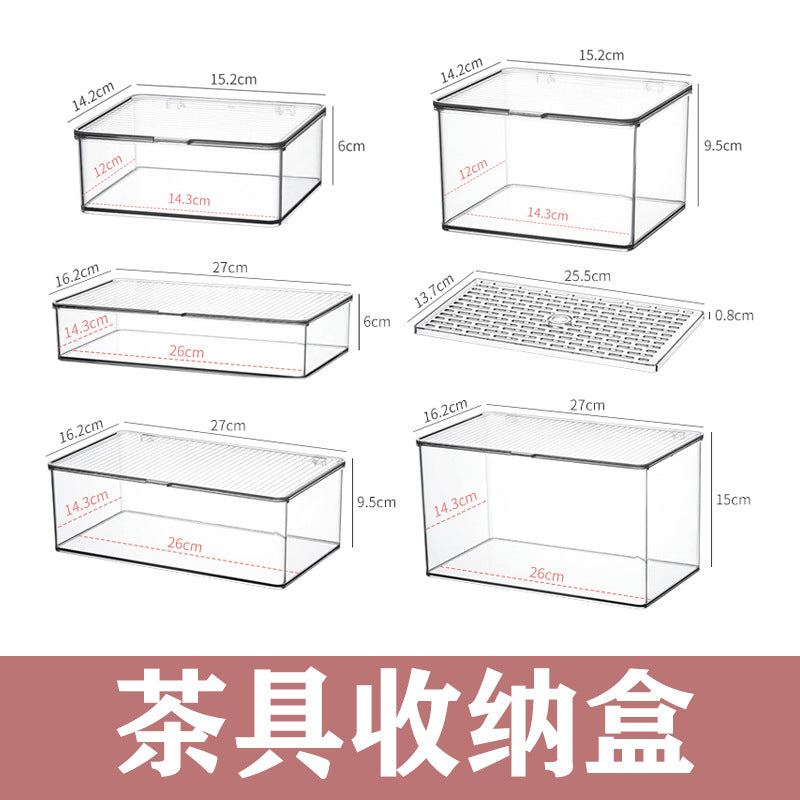 Tea Set Storage Box with Lid Dust-Proof Transparent Tea Table Desktop Tea Cup Storage Rack Kung Fu Teapot Storage Rack