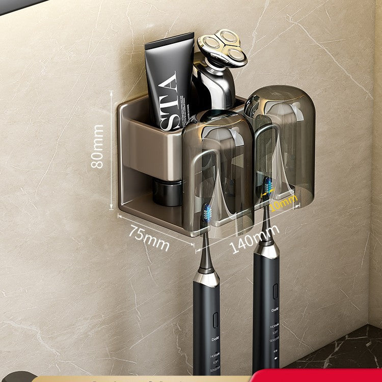 Toothbrush Rack Without Punching Gun Gray Bathroom Mouthwash Cup Tooth Cup Wall-Mounted Storage Box Electric Toothbrush Rack