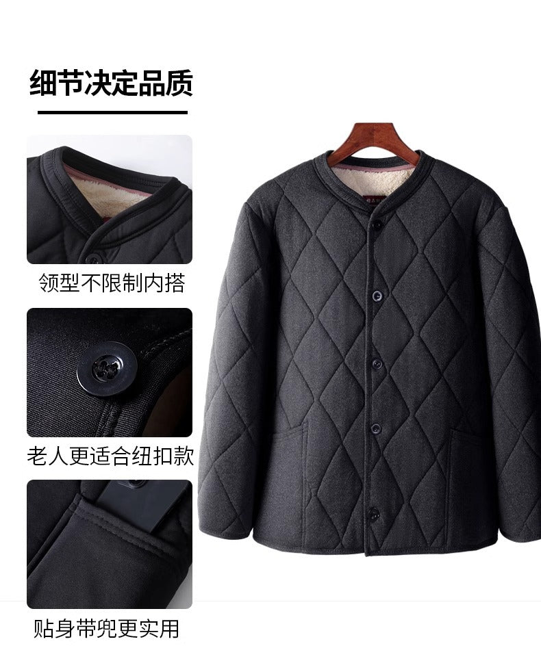 Old People's Cotton-padded Coat fleece-lined Thickened Dad's Cotton-padded Coat Grandpa Lamb Velvet Warm Cotton-padded Coat Home Loose Small Cotton-padded Coat