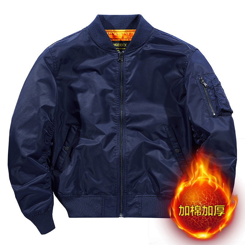 Popular Ma1 Pilot Jacket Men's Autumn and Winter Pure Color Thickeneded Jacket American Casual Cotton Jacket Same Style for Men and Women