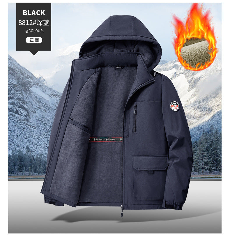 Cotton Jacket Fleece-Lined Thickeneded Windproof Waterproof Warm Autumn and Winter Cotton Jacket Large Size Workwear Outdoor Cotton Jacket for Men 8812