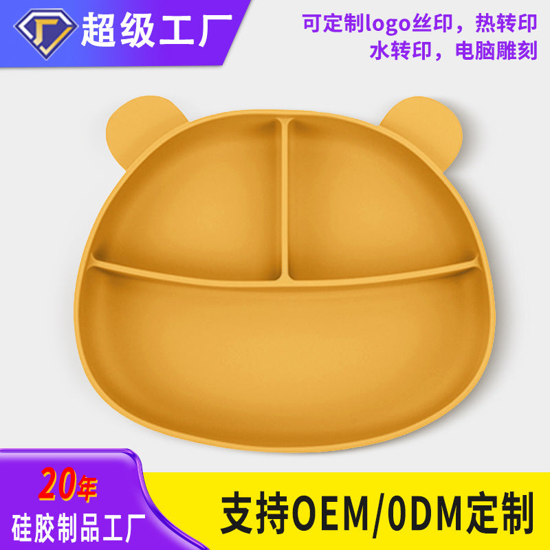 Free Shipping Baby's Supplementary Food Bear Split Plate Anti-scalding Children's Supplementary Food Tableware Drop-resistant Silicone Plate with Suction Cup