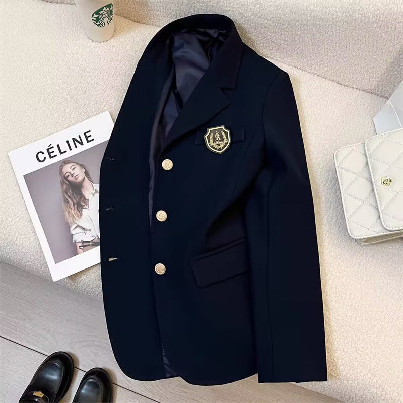 Women's Blazer 2026 Spring and Autumn New Japanese Style School Uniform Badge Burgundy Small Blazer Jacket for Women