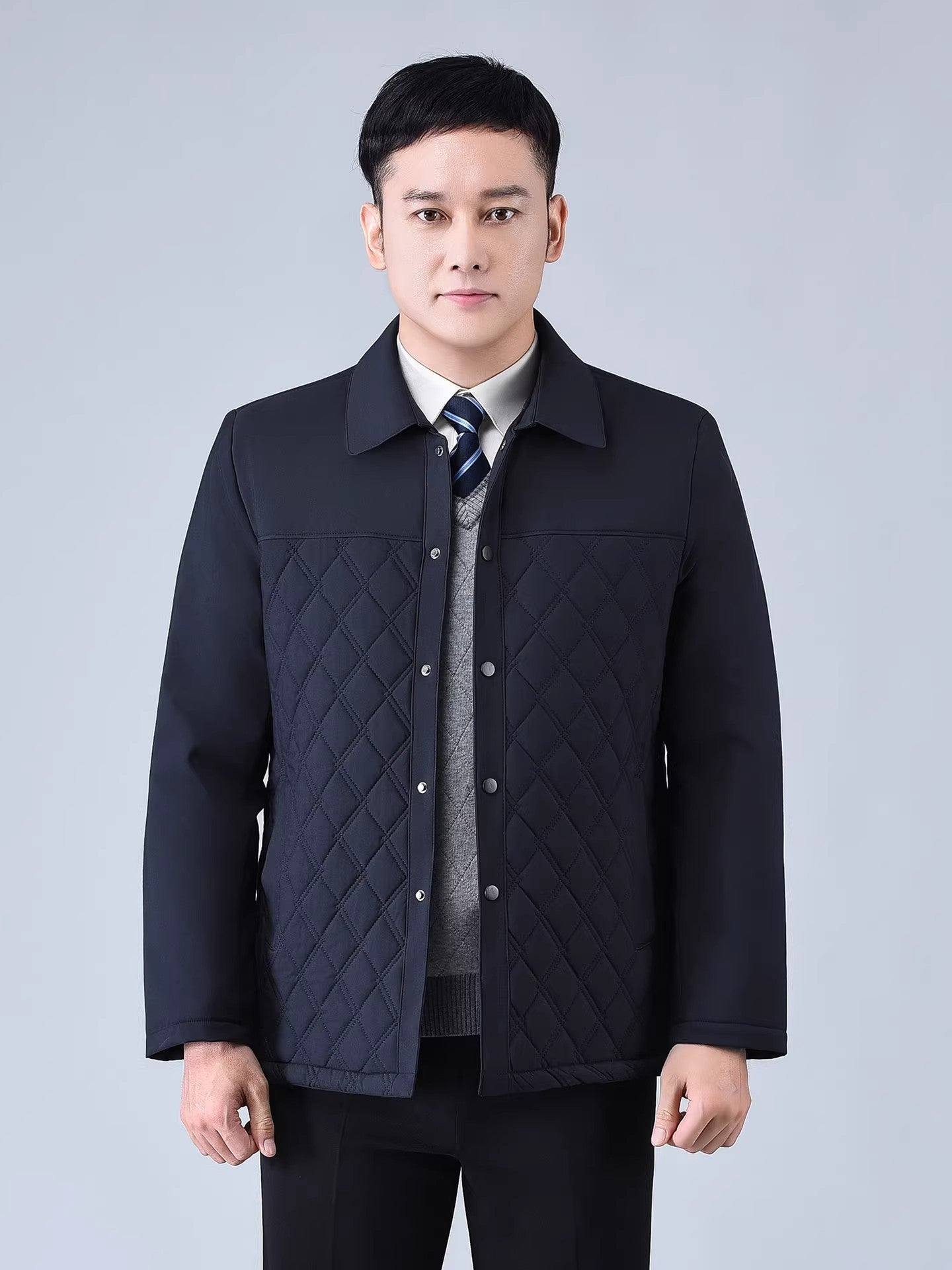 Dad's Winter Outwear, Cotton-Padded Outwear, Middle-Aged and Elderly Men's Cotton-Padded Thickeneded Cotton-Padded Jacket, Autumn and Winter Grandpa's Stand-Up Collar Top