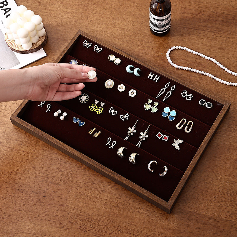 Walnut Jewelry Display Tray Ring Necklace Bracelet Tray Earrings Earrings Jewelry Display Props Night Market Stall