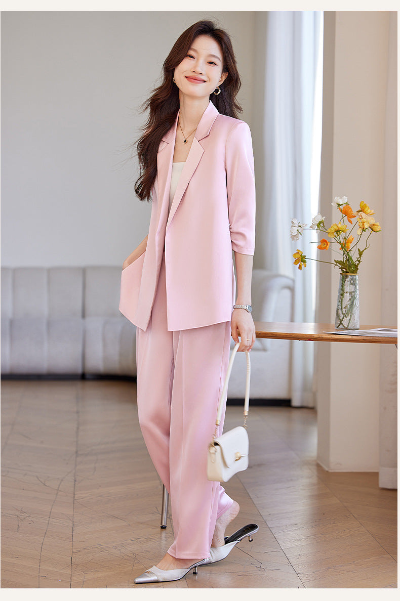 New Chinese-Style Women's Summer Thin Suit for Petite Figures, High-End Professional Attire, Acetate-Like Blazer