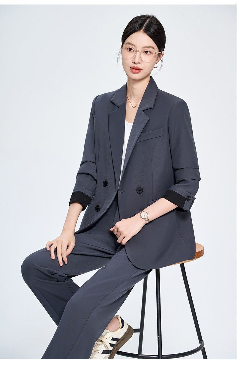 Cross-Border Gray Blazer for Women, New Spring and Autumn Style, Professional Formal Wear, Light Workplace Workwear, High-End Suit Set