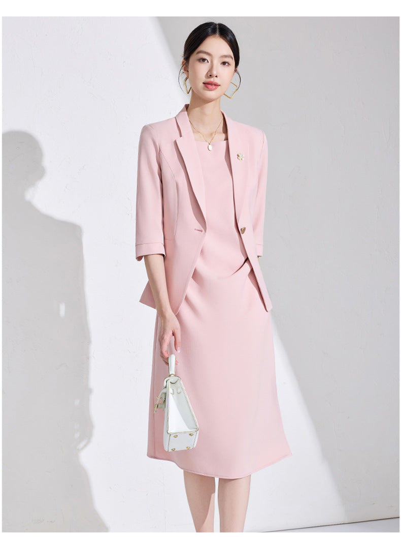 Pink High-End Three-Quarter Sleeve Blazer Women's Pants Dress Business Attire Two-Piece Suit High-End Elegant Trendy