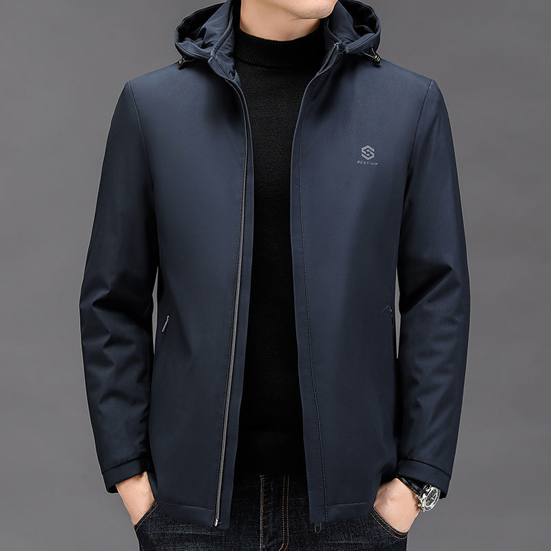 2024 Winter Hooded Business Cotton-padded Coat Men's Cotton-padded Coat New Thickened Warm Trendy Brand Casual Silk Cotton-padded Coat Jacket