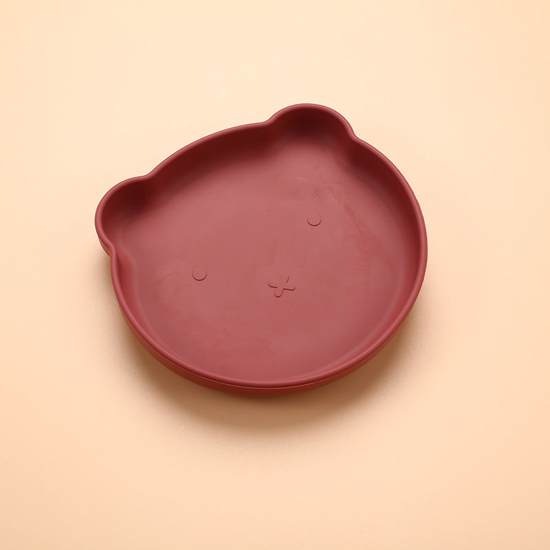 Free Shipping Baby Food Supplemented Training Dinner Plate Children's Bear Suction Bowl Food Grade Drop-resistant Baby Bear Silicone Dinner Plate