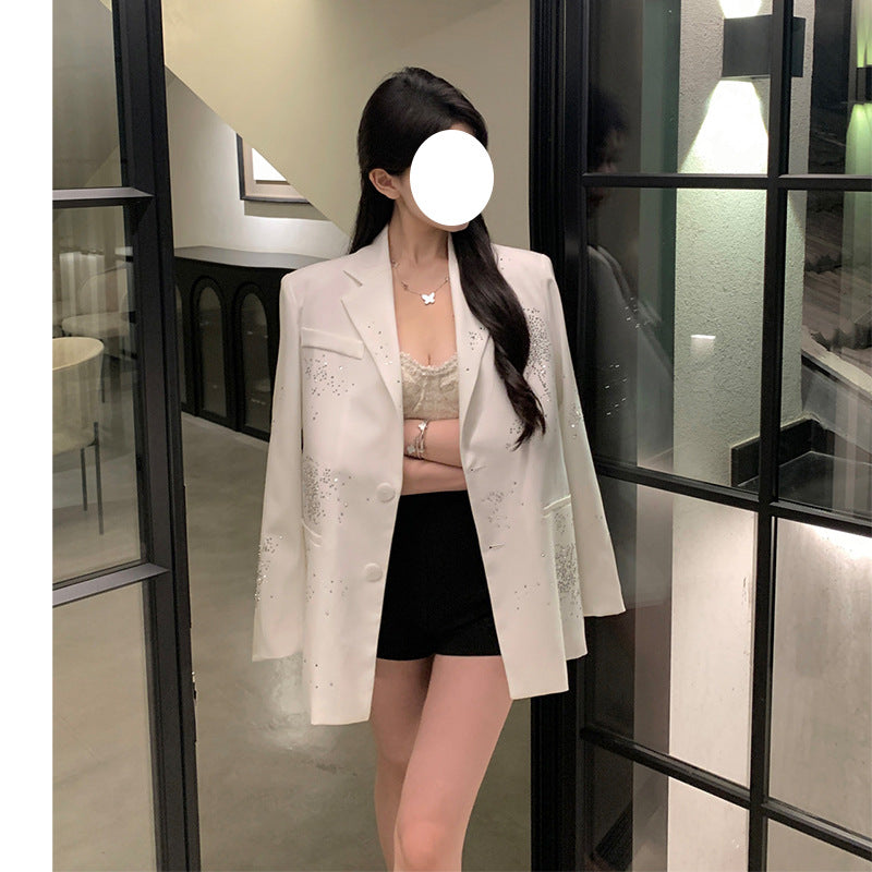 Dinner Party Celebrity Fine Glitter Hot Diamond Silhouette Suit Exquisite Niche Shoulder Pad Jacket Suit for Women New