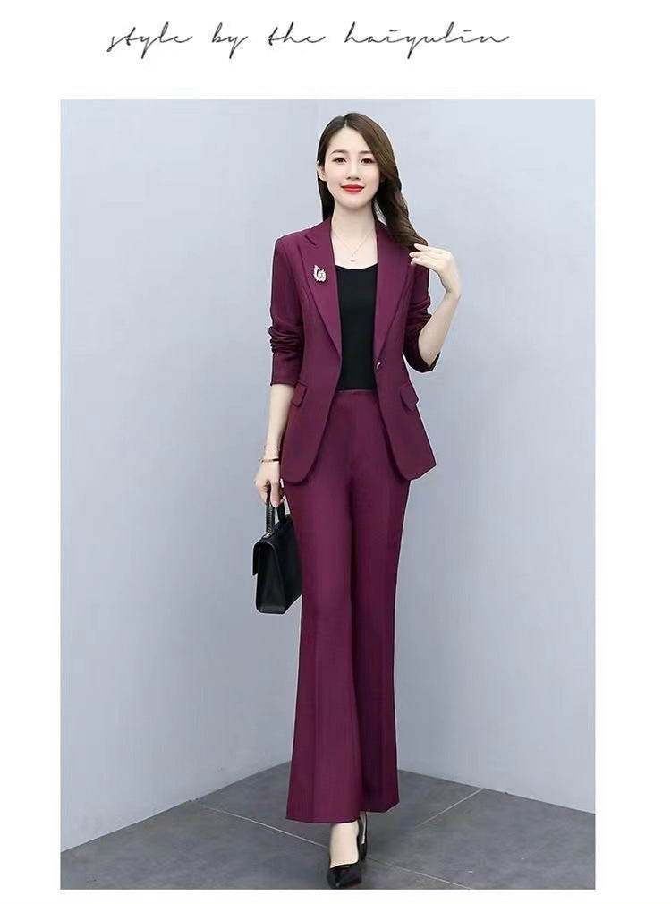 This Year's Hot Spring Style New Slim Fit Professional Fashion Bootcut Pants Women's Two-Piece Suit