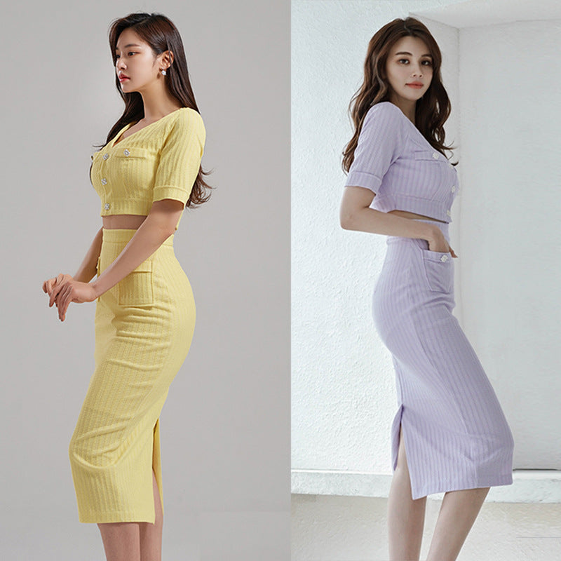 Foreign Trade Women's Clothing 2025 Spring and Summer New Korean Style Simple Fashion Casual Tops Small Cardigans Slim Hip Skirts Two
