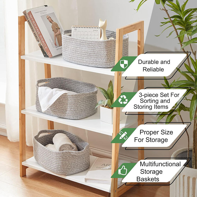 Amazon Rectangular Cotton Rope Storage Basket Storage Basket Storage Basket for Living Room Toys and Miscellaneous Items Cotton Rope Woven