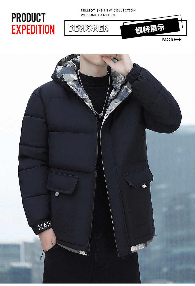 New Winter Casual Men's Warm Jacket Cotton-padded Coat Fashionable Cotton-padded Coat Thickened Top All-match Cotton-padded Coat Hooded Cardigan