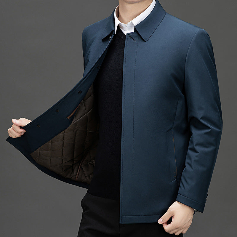 Pastoral Bird Jacket Cotton Coat Coat Winter Middle-aged and Elderly Men's Lapel Business Casual Lightweight Warm Silk Cotton Coat