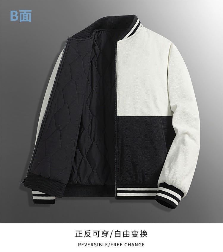 Double-sided stand collar cotton-padded jacket jacket men's winter fleece-lined thickened cotton-padded jacket fashion brand relaxed-fit warm bread suit for lovers