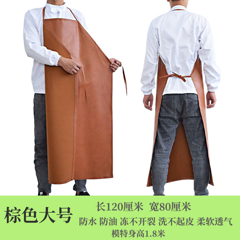 Leather Waterproof Apron Oil-proof Kitchen Neck PU Household Adult Barbecue Leather Bib for Men and Women Lengthened Thickened Bib