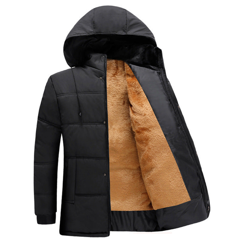 Cross-Border Foreign Trade Volume Winter New Men's Fashion Trendy Dad's Wear Middle-Aged Hooded Thickened Cotton Jacket