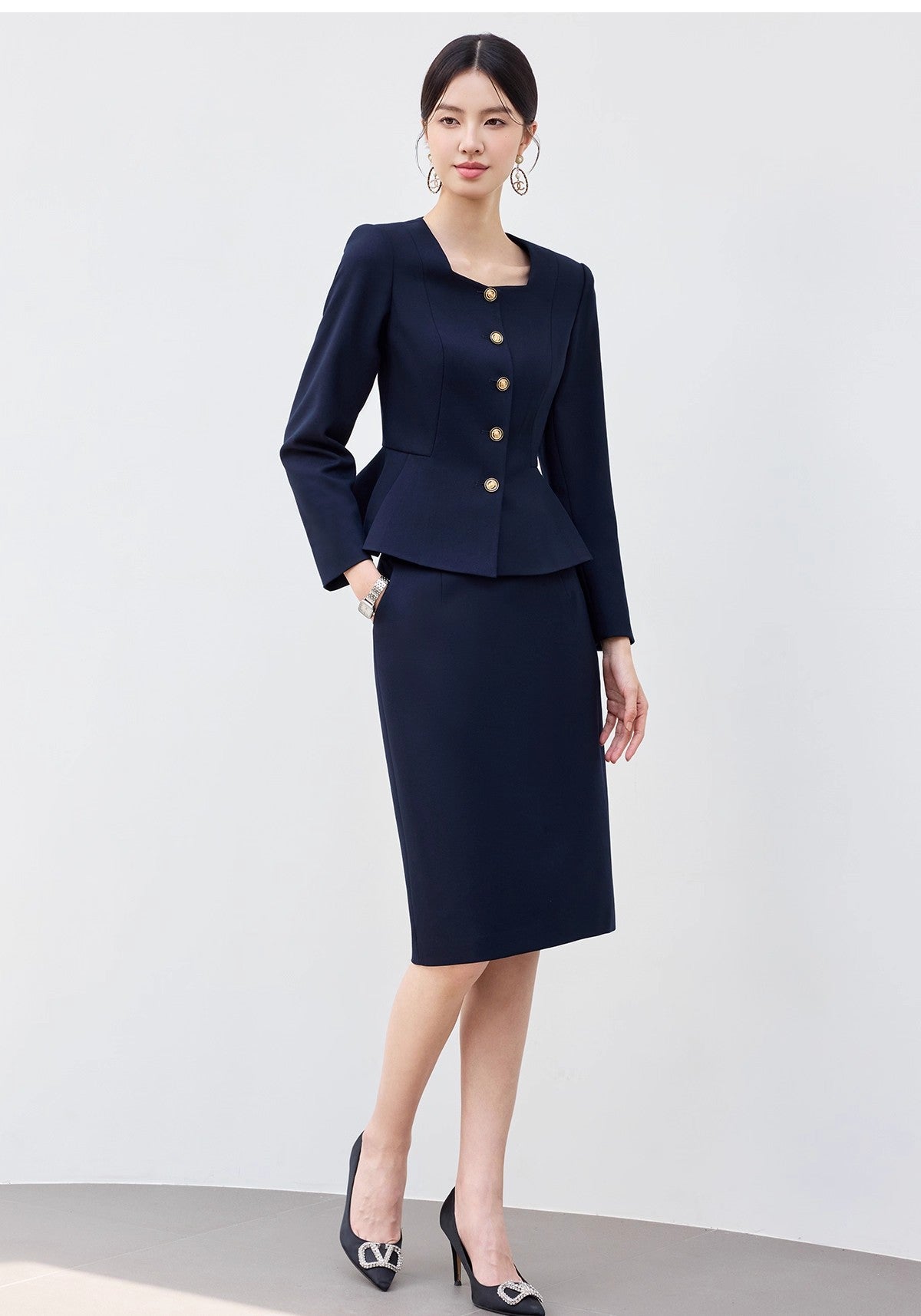 Aishangchen's High-End Navy Blue Suit Is Elegant and Versatile, Hotel Manager's Front Desk Formal Occasion Professional Wear