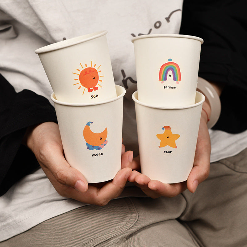 Cartoon Paper Cup Disposable Thickeneded Food Grade Household Hot and Cold Drink Coffee Cup Commercial Wholesale Hospitality Tea Cup
