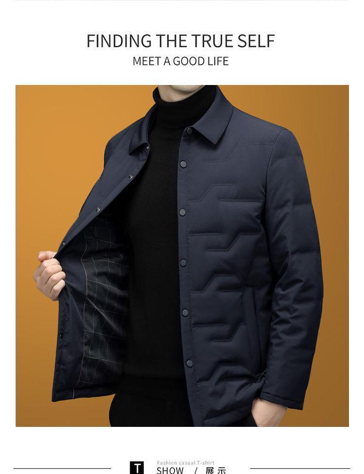 Middle-Aged Men's Autumn and Winter Lapel Jacket, Dad's Cotton Coat, Thickened Warm Cotton-Padded Jacket, Men's Winter Cotton Coat