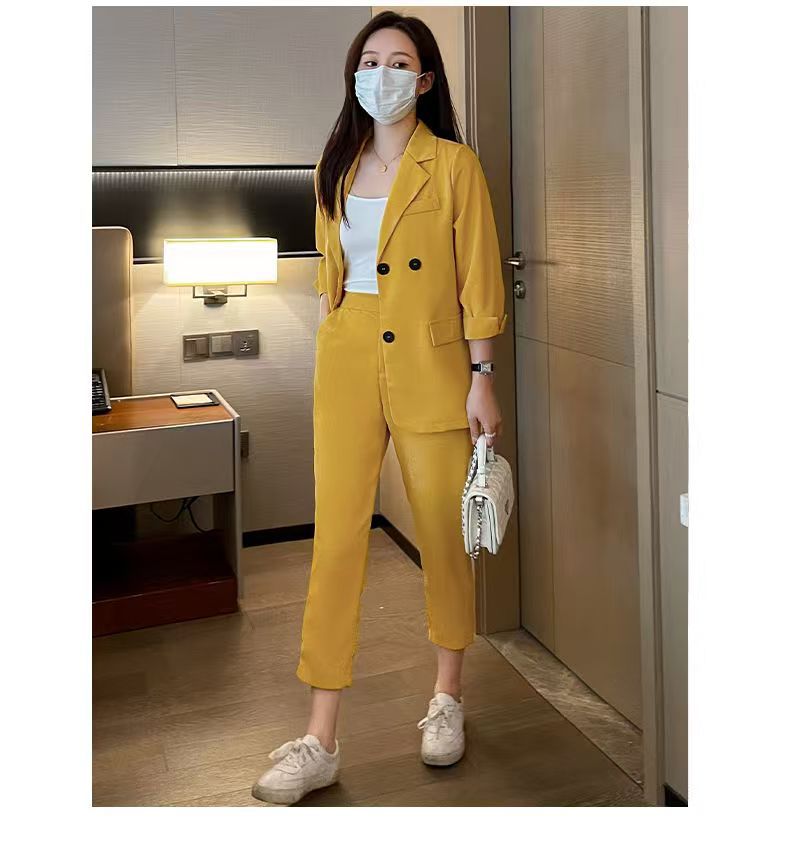 Cross-Border Plus Size Women's Clothing Plus Size Fashion Suit Women's Spring and Autumn Korean Style Temperament Back Slit Cropped Pants Two-Piece Set