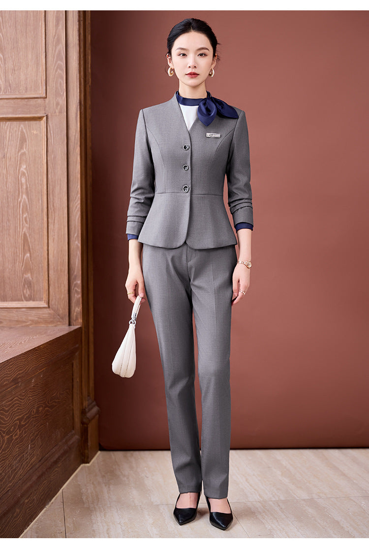 Gray Suit Suit for Women 2025 New Spring & Fall High-End Business Attire Formal Hotel Front Desk Manager Work Clothes