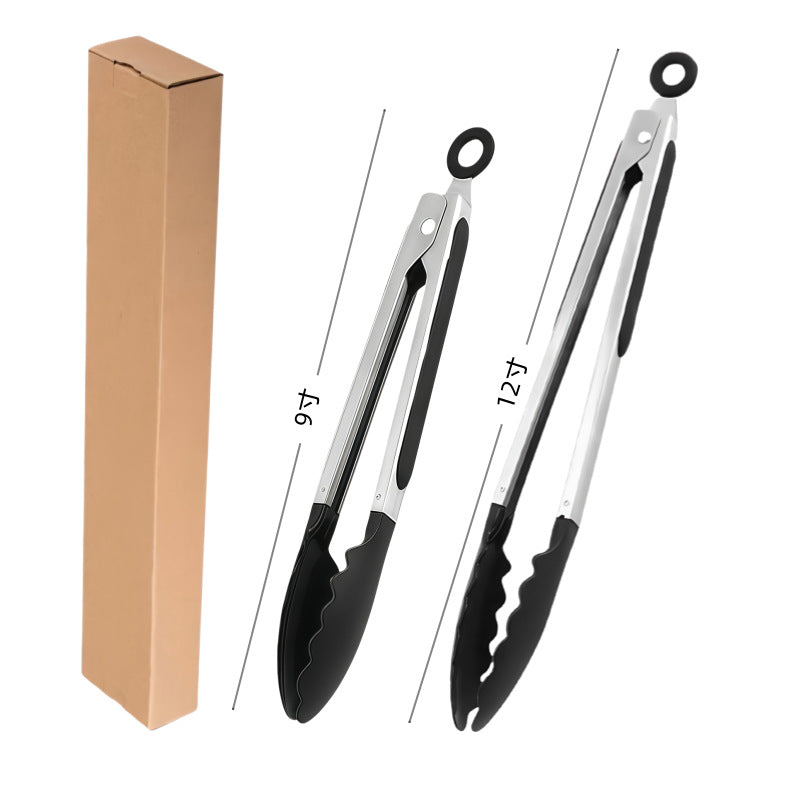 Silicone Clips for Kitchen Non-Stick Pans, Anti-Scalding and High Temperature Resistance, Household Barbecue and Steak Special Set, Stainless Steel Food Clips