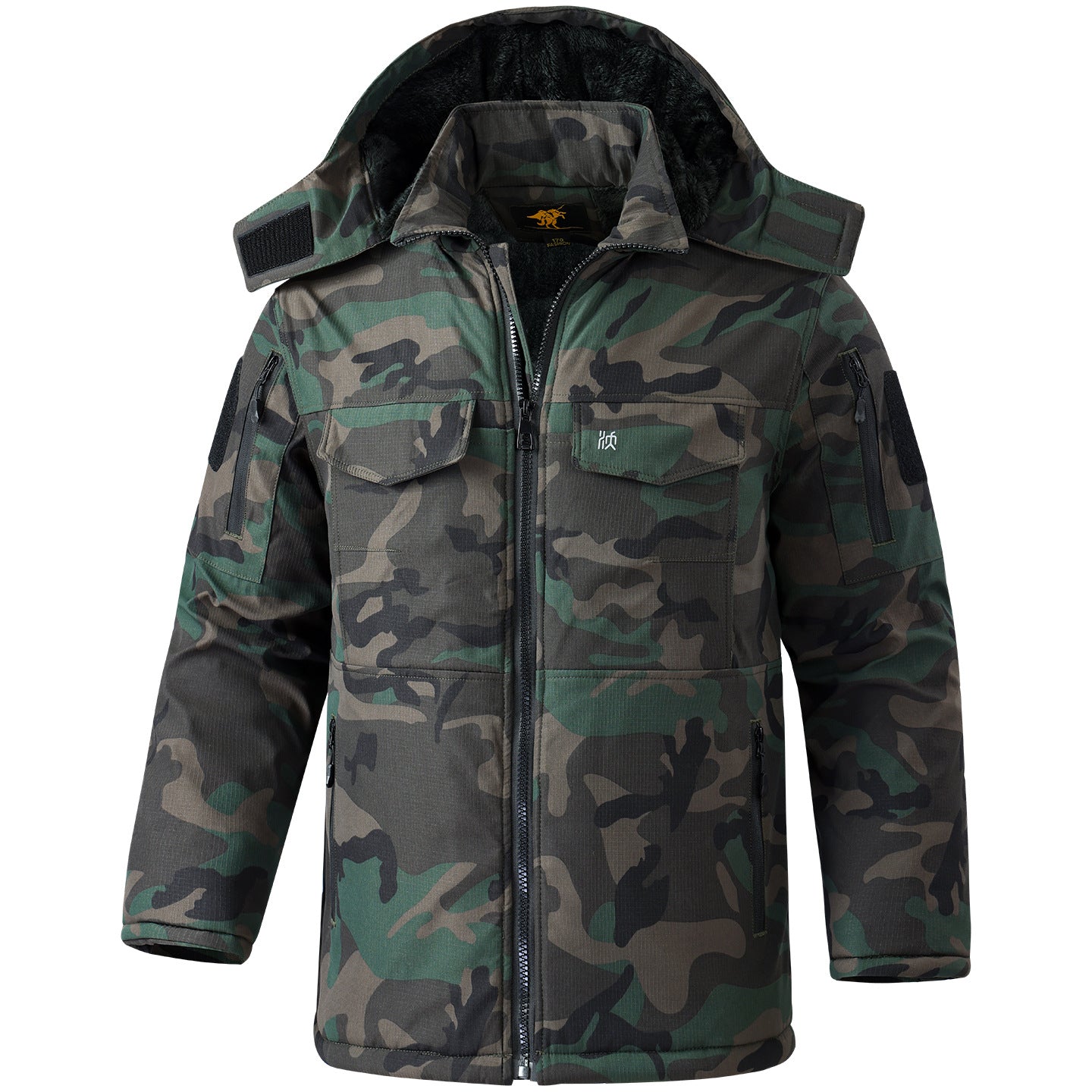 Winter Mid-Length Cotton Work Clothes for Men, Velvet Thickeneded Cotton Jackets, Cold-Proof, Windproof and Warm Camouflage Work Clothes, Military Coats