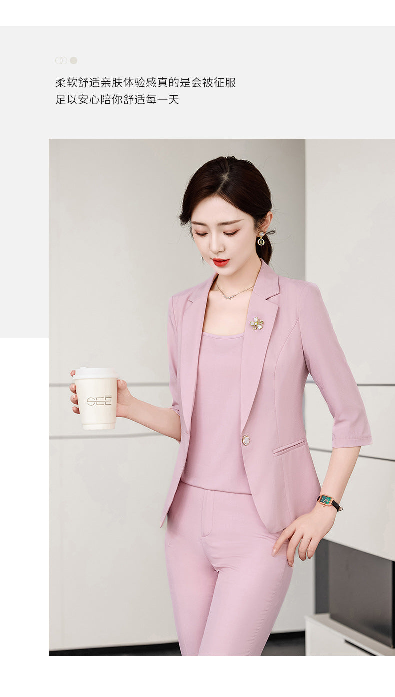 Pink Petite Suit for Women, Summer Thin High-End Short Professional Wear, Fashionable Elegant Casual Formal Wear