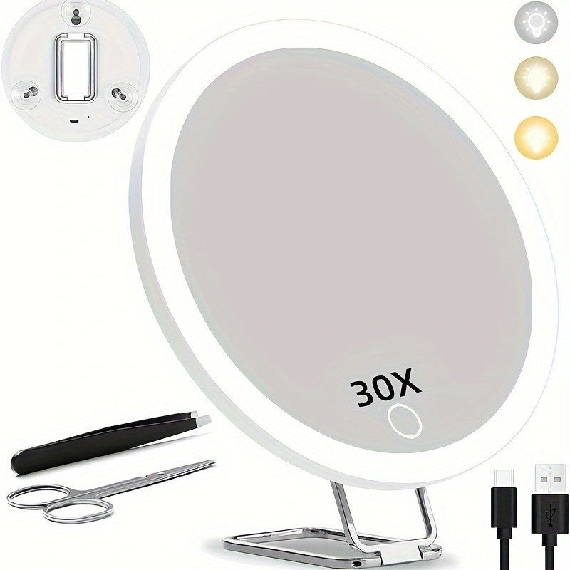 6 inch LED light-emitting makeup mirror 30 times 40 times rechargeable led light with lamp amplification 360 degree rotating makeup mirror