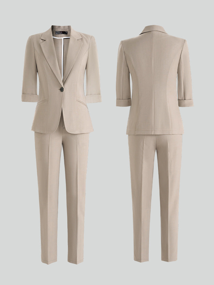 Cross-Border Three-Quarter Sleeve Blazer for Women, New Formal Wear for Interviews, Hotel Workwear, Professional Attire, Business Suit Set