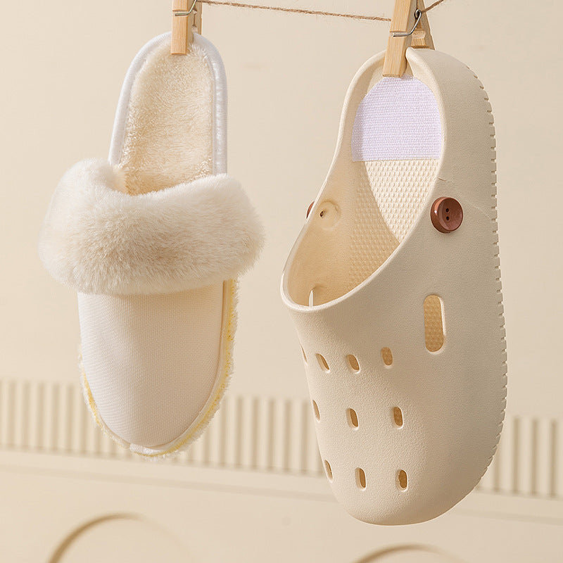 Plush Croc Shoes Women's Winter 2025 New Outerwear Fashion Internet Celebrity Couple Thick-Soled Removable Cotton Slippers for Men